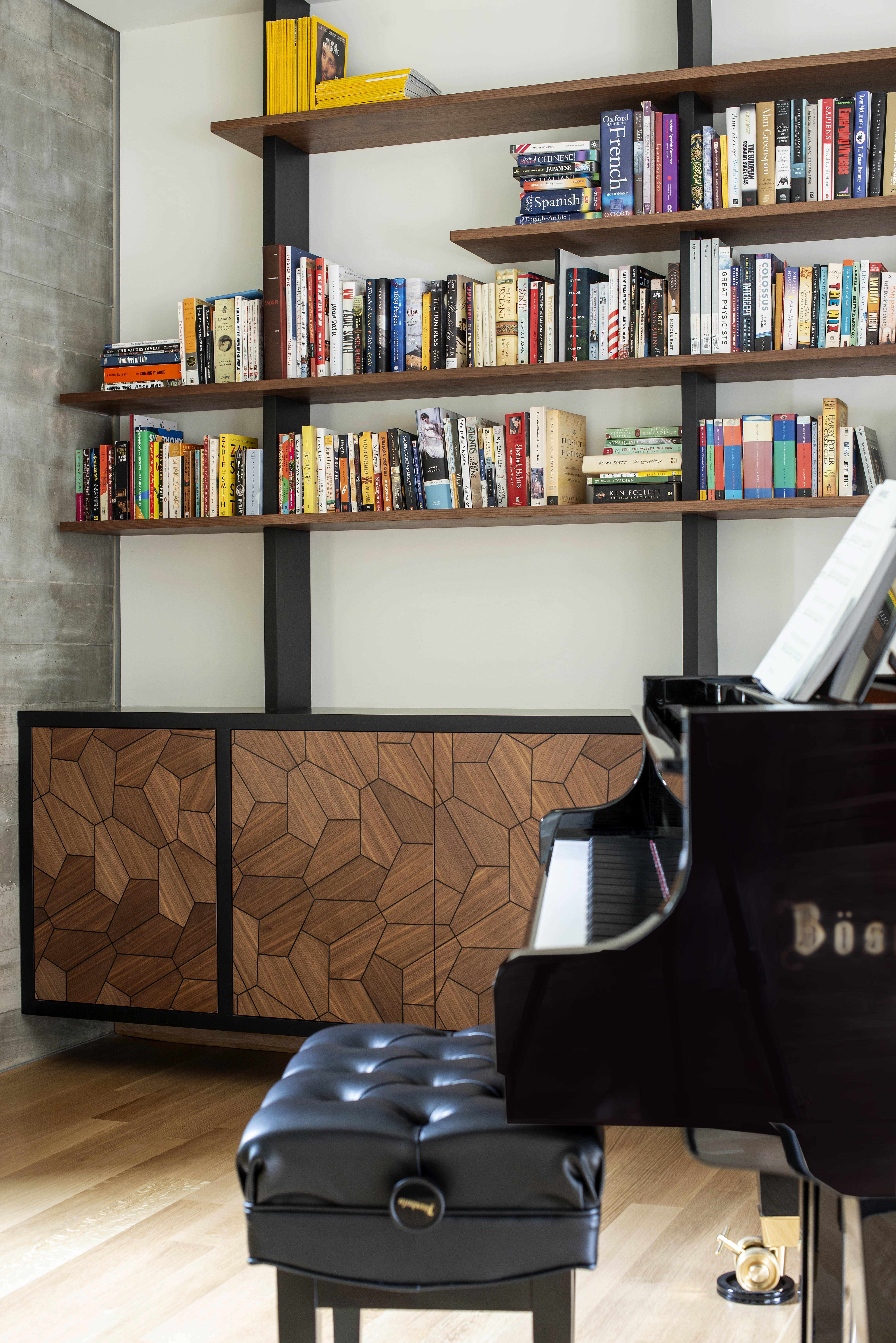 Bookshelves over cabinets